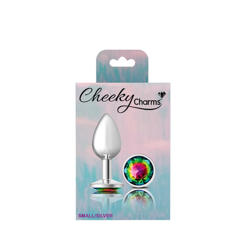 Cheeky Charms-Silver Metal Butt Plug- Round-Rainbow-Small