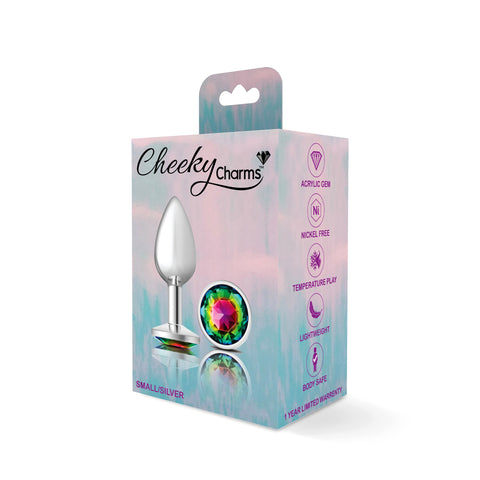 Cheeky Charms-Silver Metal Butt Plug- Round-Rainbow-Small