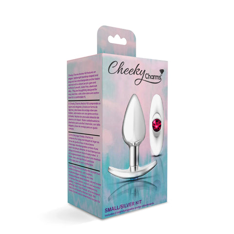 Cheeky Charms-Silver Metal Butt Plug Kit -Clear/bright Pink