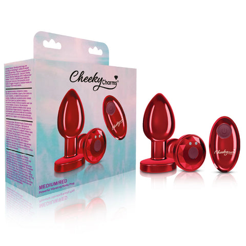 Cheeky Charms - Rechargeable Vibrating Metal Butt  Plug With Remote Control - Red - Medium