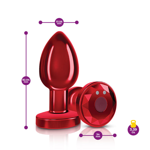 Cheeky Charms - Rechargeable Vibrating Metal Butt  Plug With Remote Control - Red - Medium