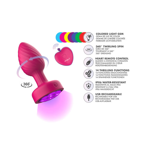 Twila Twirling Purple Gem Light Up Vibrating Plug With Pnk Heart Remote