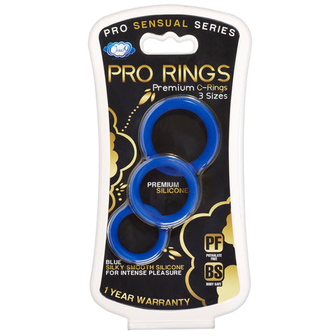 Pro Sensual Silicone Cock Ring 3 Pack - Blue