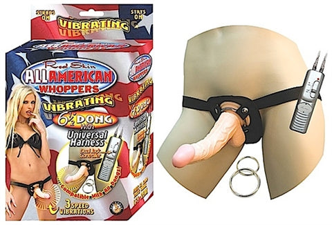 All American Whoppersvibrating 6.5-Inch Dong With Universasl Harness - Flesh